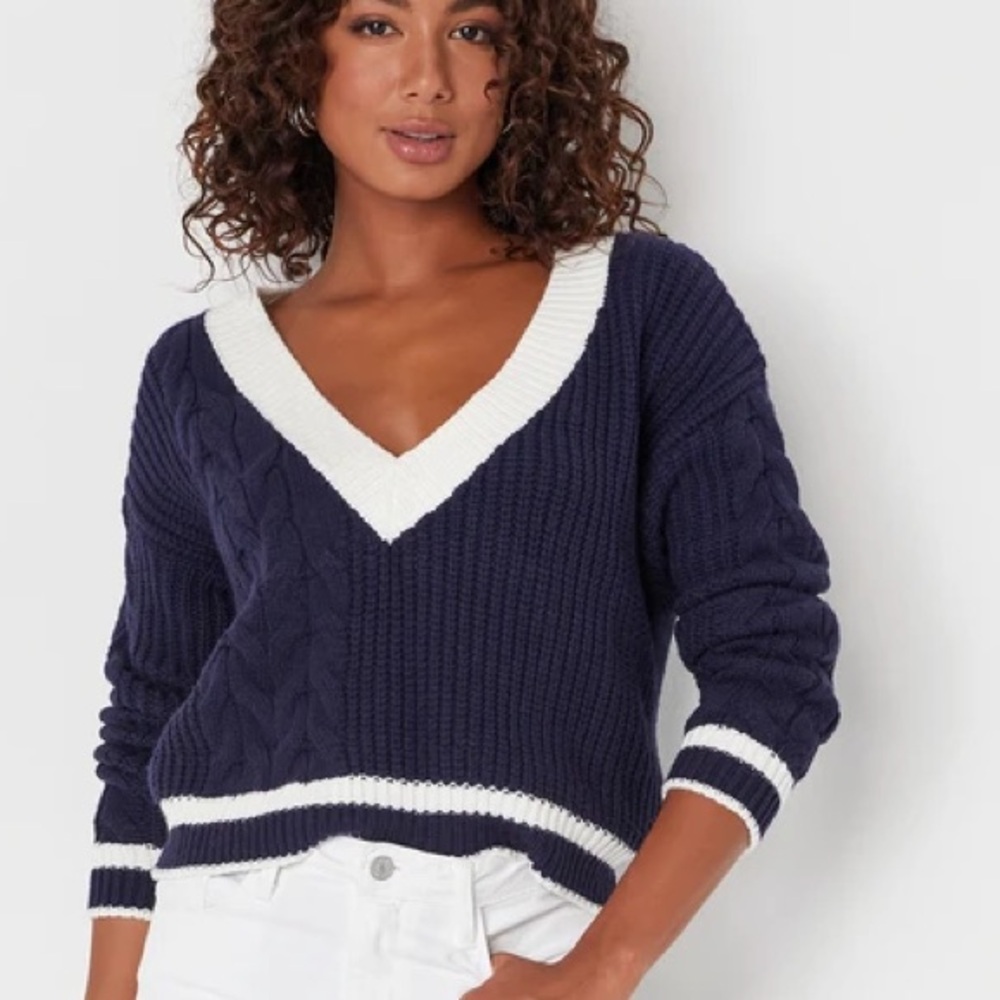 Lulus Navy and Ivory Knit Sweater
